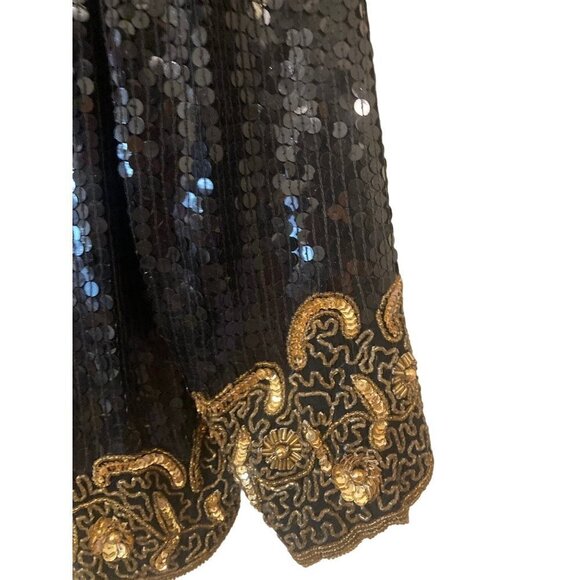 VTG Jean 4 Joseph Le Bon 100% Silk Cocktail Evening Jacket Sequin Black Gold MED - Picture 6 of 12